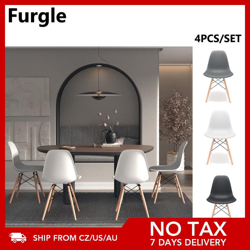 Furgle 4Pcs Dining Chair Retro Design Coffee Chair Set of 4 Plastics Office Chair with Wood Legs for Kitchen Dining Room 3 Color