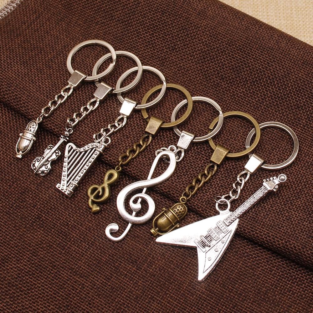 Microphone Guitar Key Chain DIY Handmade Gifts Keychain Musical Instruments Music Charms