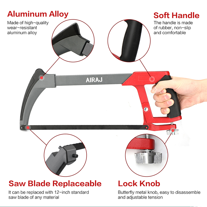 AIRAJ Garden Hacksaw Frame with 6 Saw Blade Household Detachable Heavy Duty Powerful Multi-Function Manual Cutting Tool