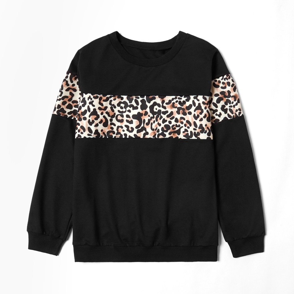 PatPat New Arrival Autumn and Winter Leopard Print Black Sweatshirts for Mom and Me Family Matching Clothing