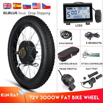 Kunray Electric Fat Bike Motor Wheel 72V 3000W Hub Motor Kit Ebike Conversion Kit Snow Bike Kit Non Gear Hub motor Wheel 55-70KM