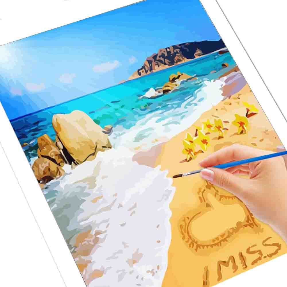 HUACAN Painting By Number Scenery Drawing On Canvas Hand Painted Paintings Sea DIY Coloring By Numbers Beach Kits Home Decor