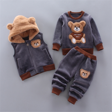 Cheap Boy Clothing Sets Baby Girl Winter Pure Cotton Thick Warm Casual Hooded Sweater Cartoon Cute Bear Sports Suit