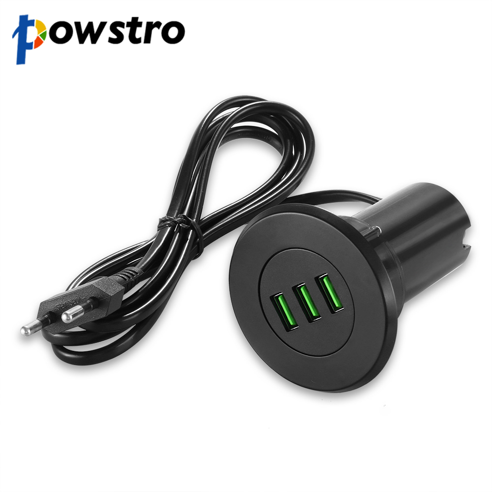 Powstro Desktop Hole USB Charger 5V/3.1A 3 USB Charger Portable Adapter Fast Charging With EU Plug for iphone for Samsung