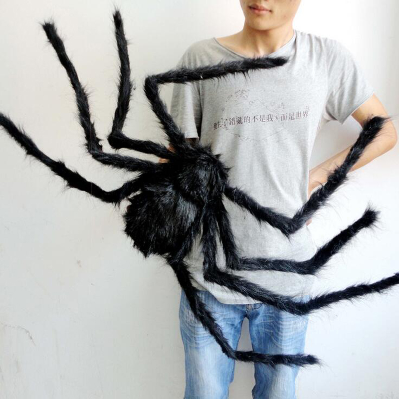 1pcs/lot Halloween Prop Horror Black Colorful Spider And Web Plush Tricky Toys For Party Event Decoration