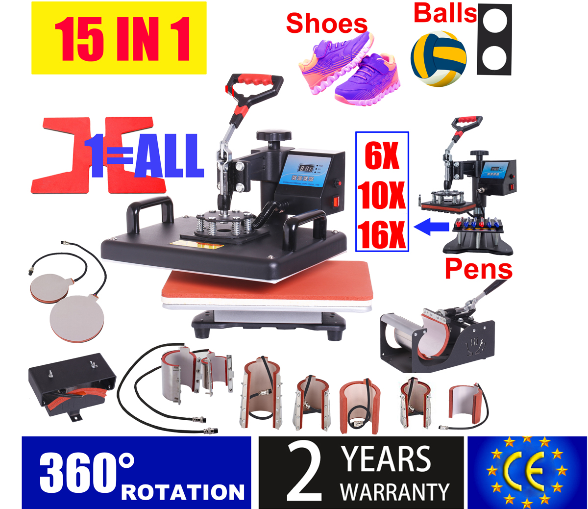 15 In 1 Heat Press Machine,Sublimation Printer/shoe Transfer Machine Pen Heat Press For Mug/Cap/T shirt/shoe/bottle/pen/football