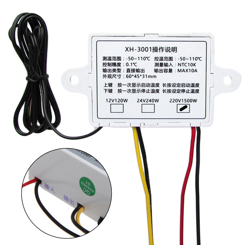 220V 1500W Digital LED Temperature Controller Max 10A Thermostat Control Switch Probe 50-100 Degree