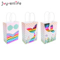 3pcs Glitter Little Mermaid Paper Bags Tote Bag Candy Box Gift Cookies Packaging Bags Mermaid Party Girl Birthday Party Favors