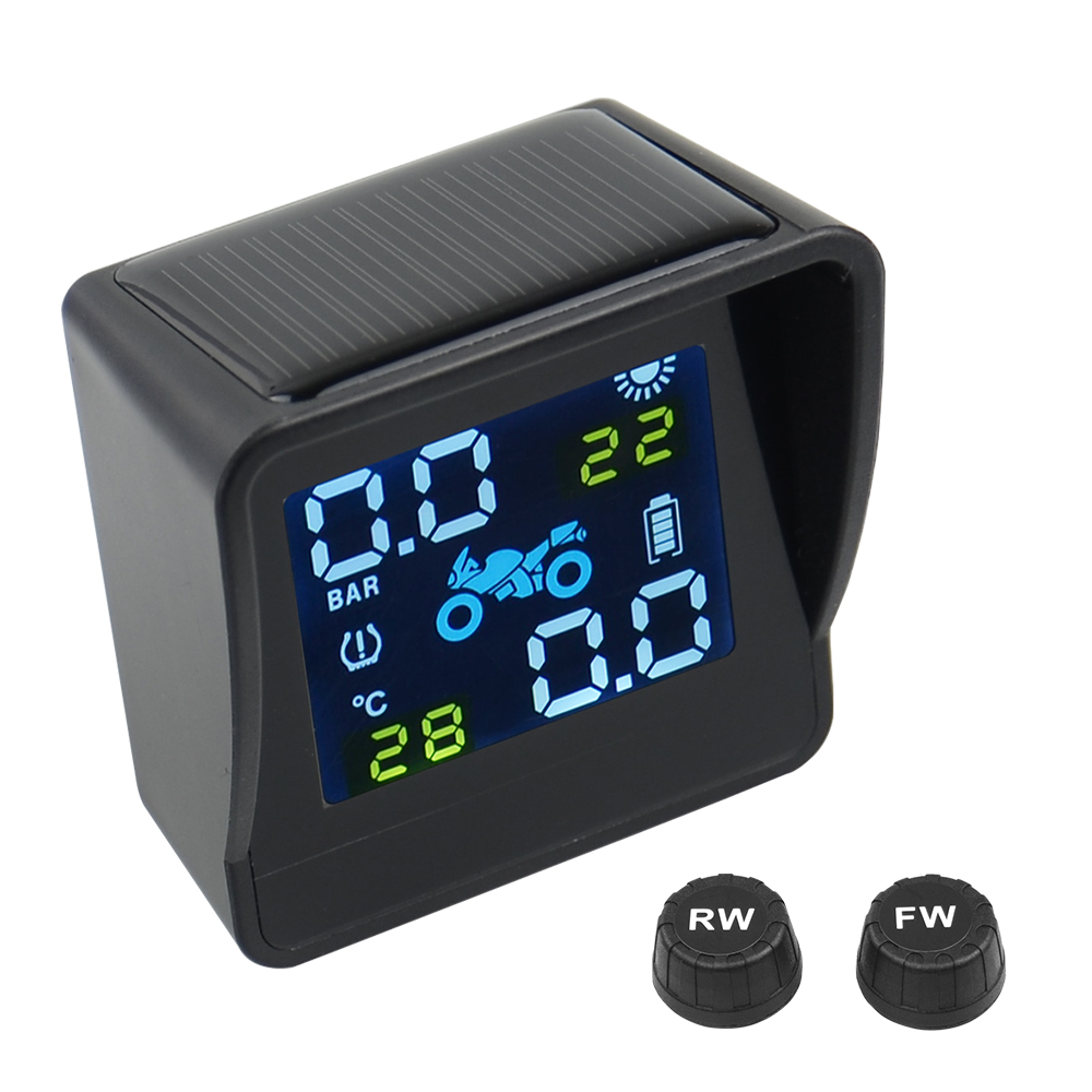 Motorcycle TPMS Solar Power Tire Pressure Monitoring Alarm System USB Charging Waterproof Wireless TPMS With 2 Sensors