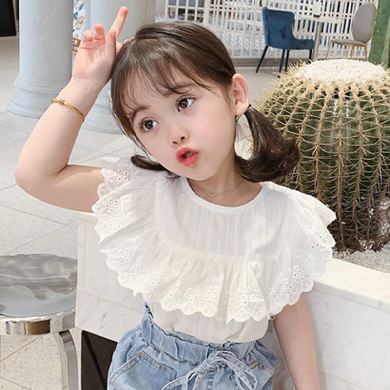 New 2020 Summer Girls White Ruffles Lace Blouse Cotton Toddler Baby Clothes Girl Blouse Shirts Kids Shirt Girl Tops Blouses