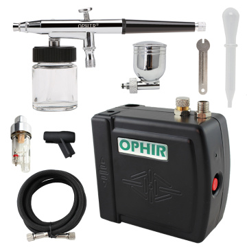 OPHIR 0.3mm Airbrush Kit with Air Compressor Dual Action Air-brush Gun Paint for Cake Decorating/Nail Art/Makeup/Body Tattoo
