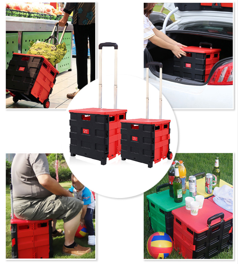 Luggage Trolley Supermarket Folding Shopping Cart Folding Cart Storage Box Trolley with Cover Small Car Trunk Hot