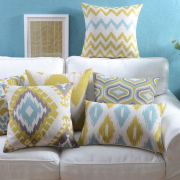 Linen Pillow Cover Vintage Yellow Blue Ikat Geometric Cushion Cover Nordico Style Home Decorative Pillow Case 45x45cm/30x50cm