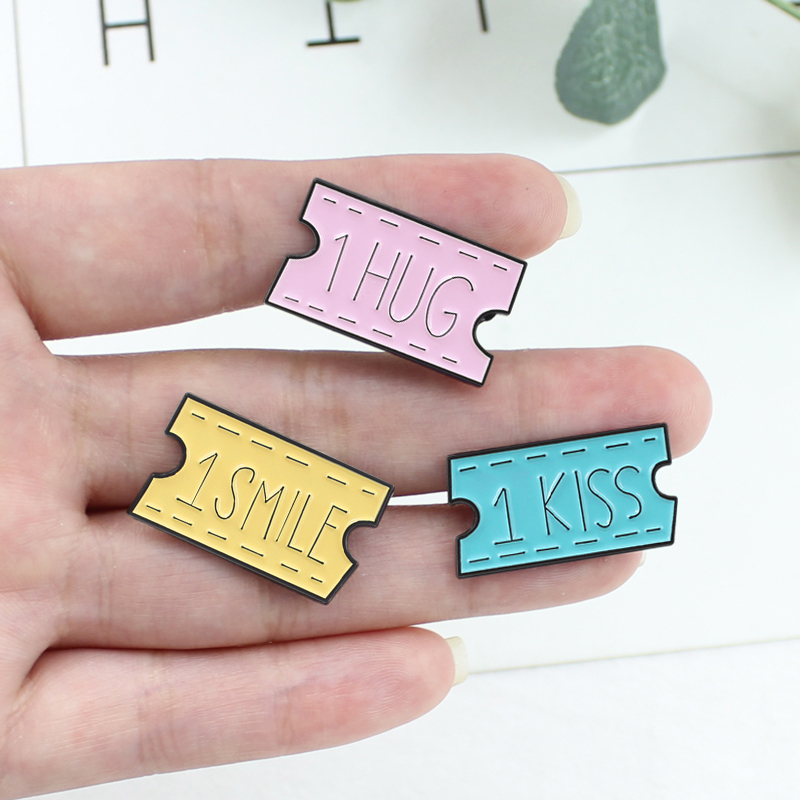 Tickets Enamel Pins 1 Hug 1 Smile 1 Kiss Brooches Cute Sweet Romantic Gifts For Girlfriend Lapel pins Badges For Lover