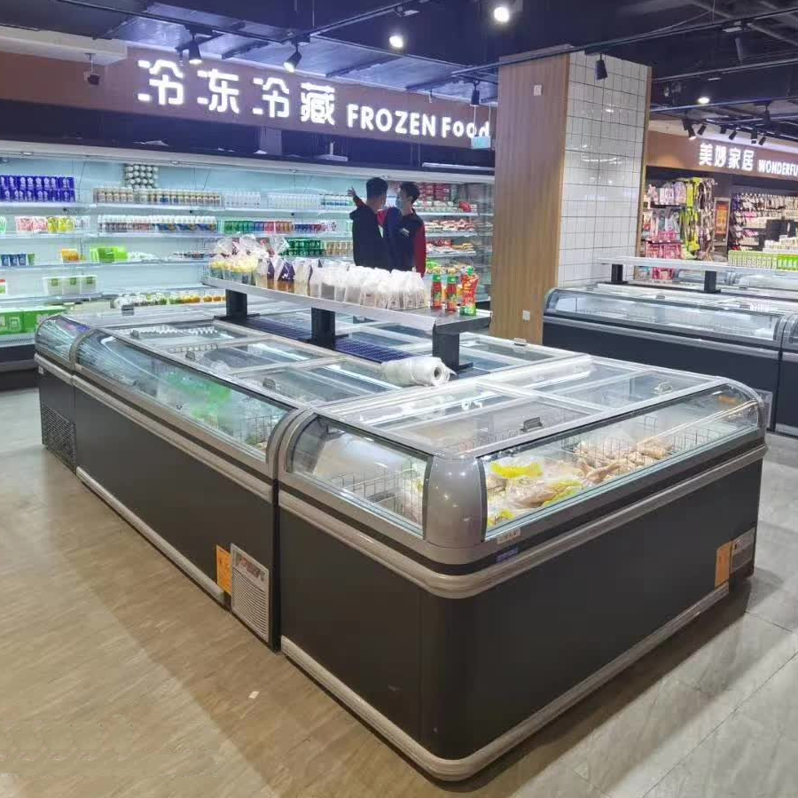 1.905m Commercial combined island freezer showcase for meat and frozen food Visual glass door LY Series