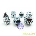 Bescon Super Shiny Gloss Silver Metal 7pcs Polyhedral Dice Set, Chrome Metal RPG Game Dice 7pcs Set