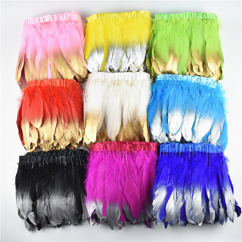 Wholesale 2Yards/Lot Dipped Gold Goose Feathers Trims Geese Feather for Crafts Fringes Ribbons Clothing Width 15-20CM DIY Plumas