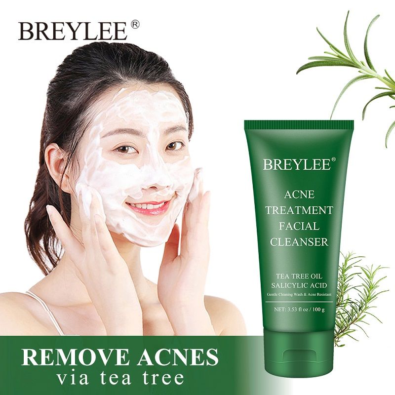 BREYLEE Acne Treatment Facial Cleanser Tea Deep Cleaning Whitening Shrink Pores Oil Control Remove Blackhead Moisturizing Care