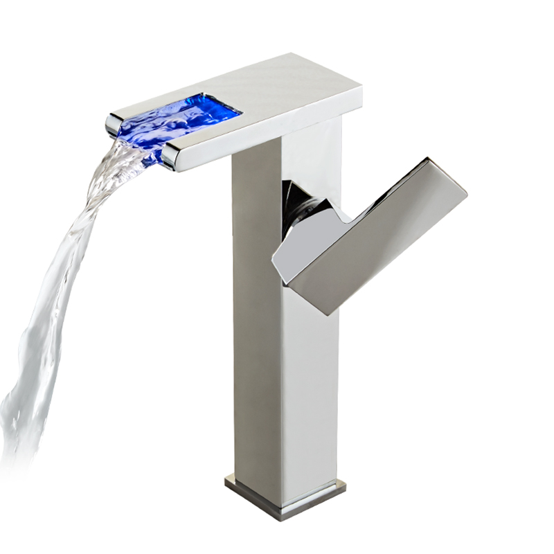 Tuqiu Basin Faucet LED Bathroom Waterfall Faucet Black Brass Basin Faucet. Bathroom Mixer Tap Deck Mounted Basin Sink Mixer Tap