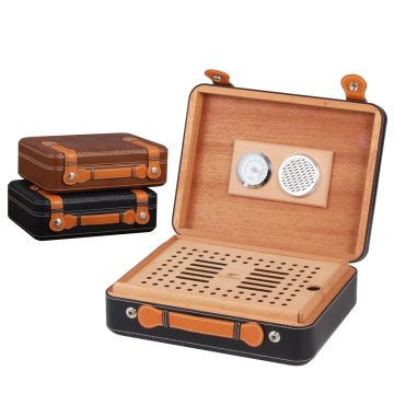 COHIBA Portable Cigar Humidor Cedar Wood Suitcase Style Travel Cigar Case W/ Hygrometer Humidifier Humidor Cigar Box
