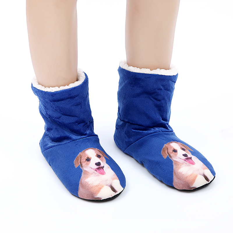 Glglgege 2019 Christmas Indoor Socks Shoes Winter Shoes Woman Fur Sides Female Animal Prints Slipper Plush Insole Home Slippers