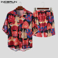 INCERUN Fashion Men Hawaiian Sets Printed Loose 2020 Short Sleeve Lapel Shirt & Shorts Streetwear Summer Casual Chic Men's Suits