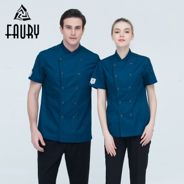 Unisex Restaurant Chef Coats Short Sleeve Summer Casual Double Breasted Kitchen Cooking Work Wear Hotel Waiter Uniforms Jackets