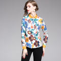 H Han Queen Flower Work Blusa Turn-down Collar Vintage Print Tops New Elegant Chiffon Women Blouses Long Sleeve Casual Shirts