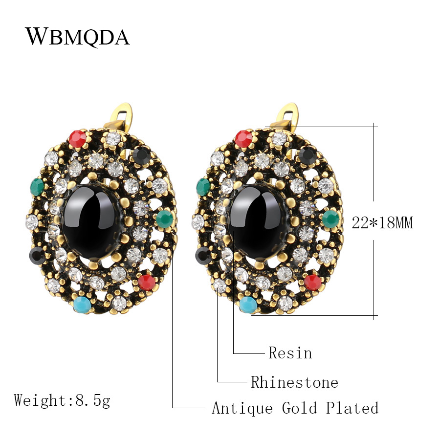 Bohemian Jewelry Vintage Colorful Resin Crystal Earrings For Women Turkish Big Gold Stud Earings Fashion Jewelry Accessories