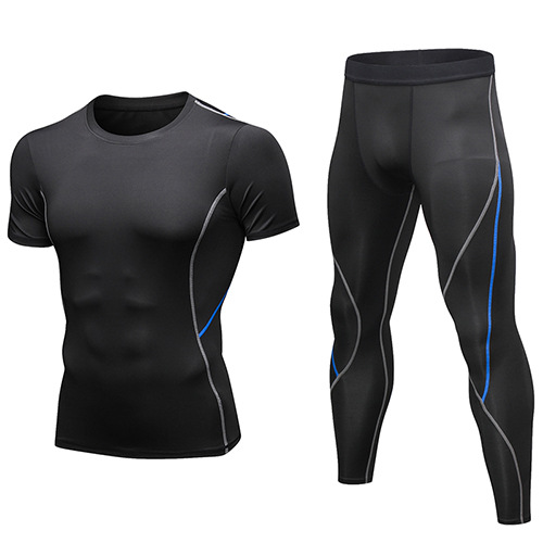 Men's Tight Suit Running Fitness Clothes Quick-drying Short-sleeved Trousers Training Wear Sport Suit Running Jogging Breathable