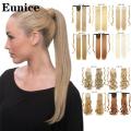 Long Straight Ponytail Wrap Around Ponytail Clip in Hair Extensions Natural Hairpiece Headwear Synthetic Hair Brown Gray 613