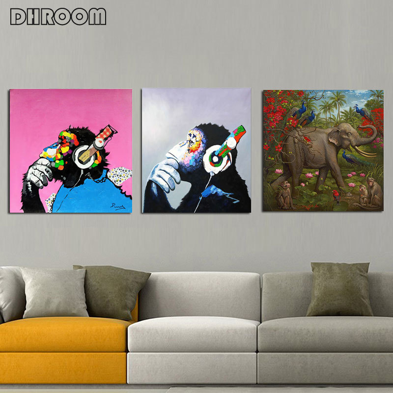 Colorful Thinking Monkey Wall Art Canvas Painting Wild Animals Pop Art Posters Frog Elephant Paintings Wall Decorative Pictures