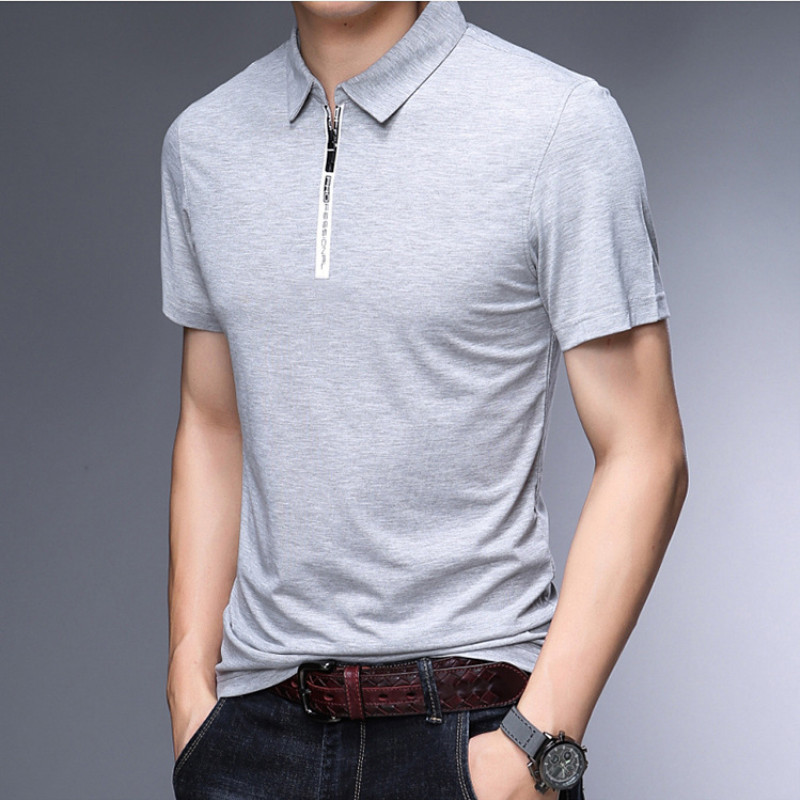 Male Polo Shirt 2020 Summer Slim Plain Color Fashion Brands Design Cotton Polo Zip Up Collar Polo Men's Polo Shirt Short Sleeve