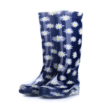 Women Rain Boots Waterproof Lightweight Knee-High Garden Shoes Flower Rain Boots Solid Rubber Platform Boots