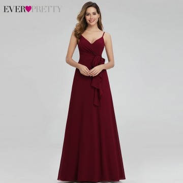 Ever Pretty Elegant Burgundy Bridesmaid Dresses Long A-Line V-Neck Spaghetti Straps Long Wedding Guest Dresses Vestido Madrinha