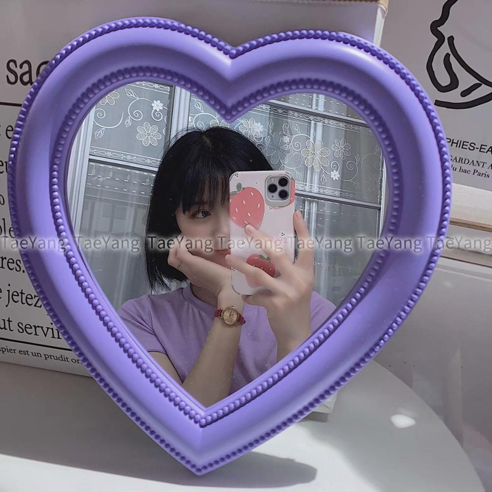 INS Love Mirror Desktop Vanity Mirror Wall Makeup Mirror Mounted Dual-Use Girl Room Wall Decoration Heart-Shaped Mirror