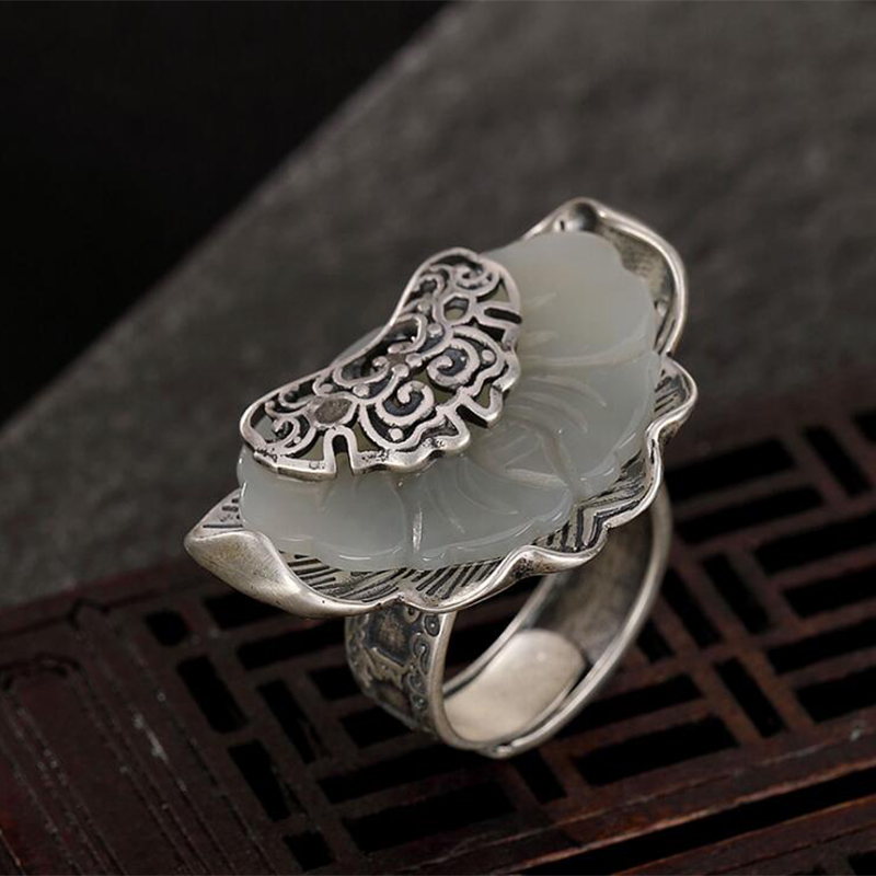 2019 Vintage natural stone Good luck Jade Adjustable Toe Rings 100% Real 925 sterling silver 925 fine Jewelry for Women rings R8