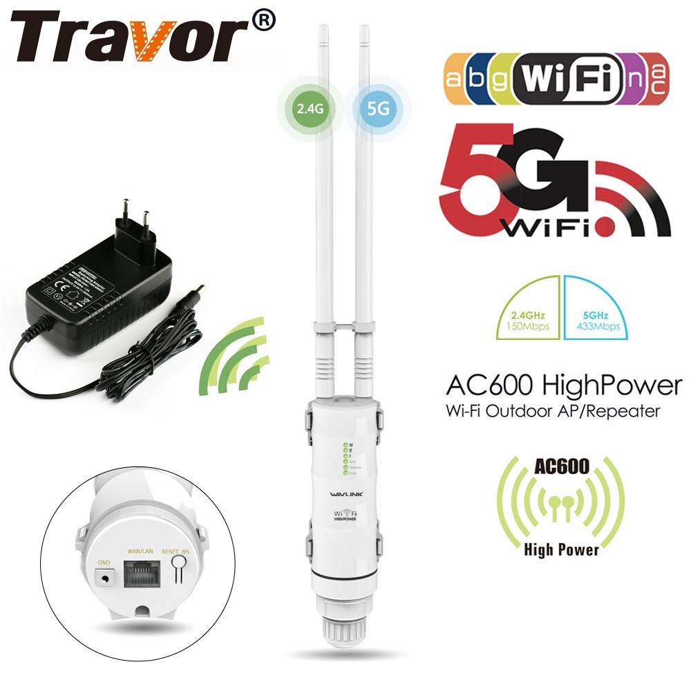 TRAVOR Outdoor Wifi Amplifier Extender High Power Wifi Repeater Wifi Router with WISP Dual Band 2.4G 5G For Various places