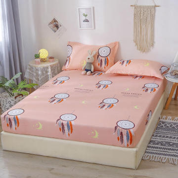 Bonenjoy 3 PCS Bed Sheet with Elastic Pink Color Indian Style Reactive Printed Bed Linen King Size Mattress Cover180*200cm