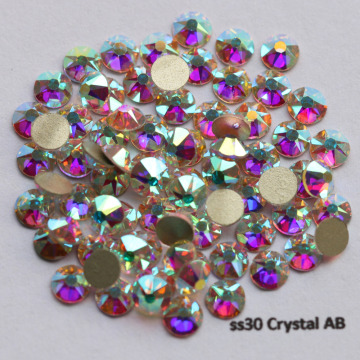 288pcs/Lot, AAA New Facted (8 big + 8 small) ss30 (6.3-6.5mm) Crystal AB Nail Art Glue On Non-hotfix Rhinestones