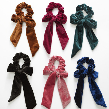 Women Solid Color Hair Rope Tie Velvet Scrunchies Bowknot Elastic Hair Bands Ponytail Holder Girls Holder Hair Accessories