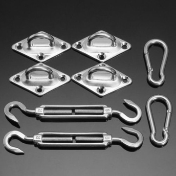 Hot Sell 8 Pieces Silver Stainless Steel Sun Sail Shade Canopy Fixing Fittings Accessory Kit For Shade Sail