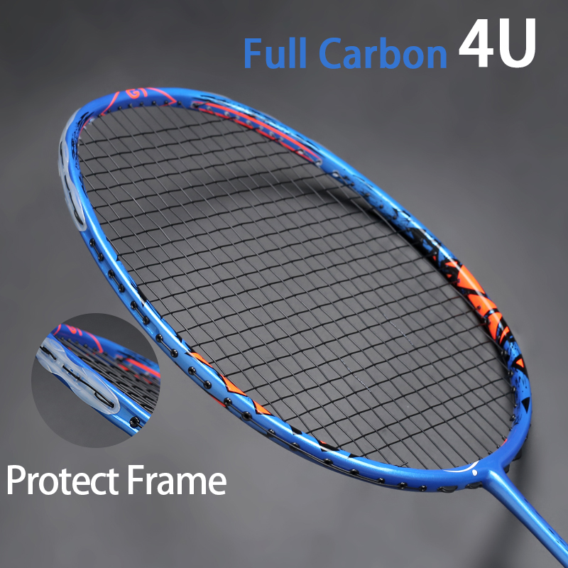 Protect Frame Carbon Fiber Badminton Rackets Strings Ultralight 4U 82g Professional Offensive Type Racquet Bags 28-32LBS Padel