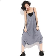 Personality of female trousers suspenders crane fork low-grade wide leg jumpsuits big yards
