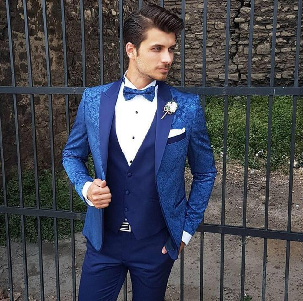 Custom Made Men's Suit 2020 Wedding Tuxedos Formal Printing Best Man Suits Groom Wear Tuxedos 3 Pieces Suits (Jacket+Pants+vest)