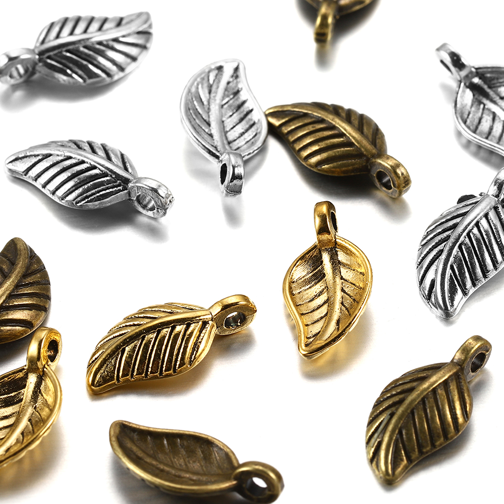 60pcs 15x7mm Alloy Leaves Shape Antique Pendant Charms Necklace Bracelet Earring DIY For Jewelry Making Accessories Supplies