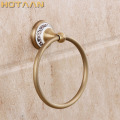 FREE SHIPPING, Bathroom towel holder, solid brass Wall-Mounted Round antique brass Towel Ring with ceramic,Towel Rack,YT-11591