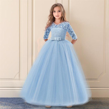 Girls Kids Wedding Flower Girl Dress Princess Party Pageant Dresses Long Sleeves Long White Dresses vestido longo 5-14T Teenage