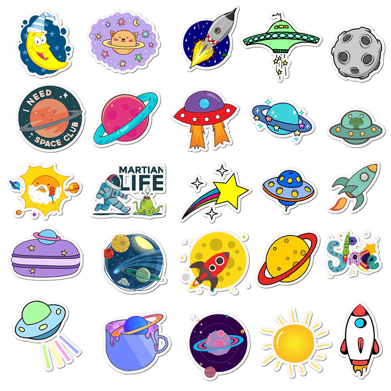 50 PCS UFO Alien Astronaut Outer Space Sticker Rocket Cartoon Skateboard Laptop Graffiti Sticker Waterproof Computer Sticker