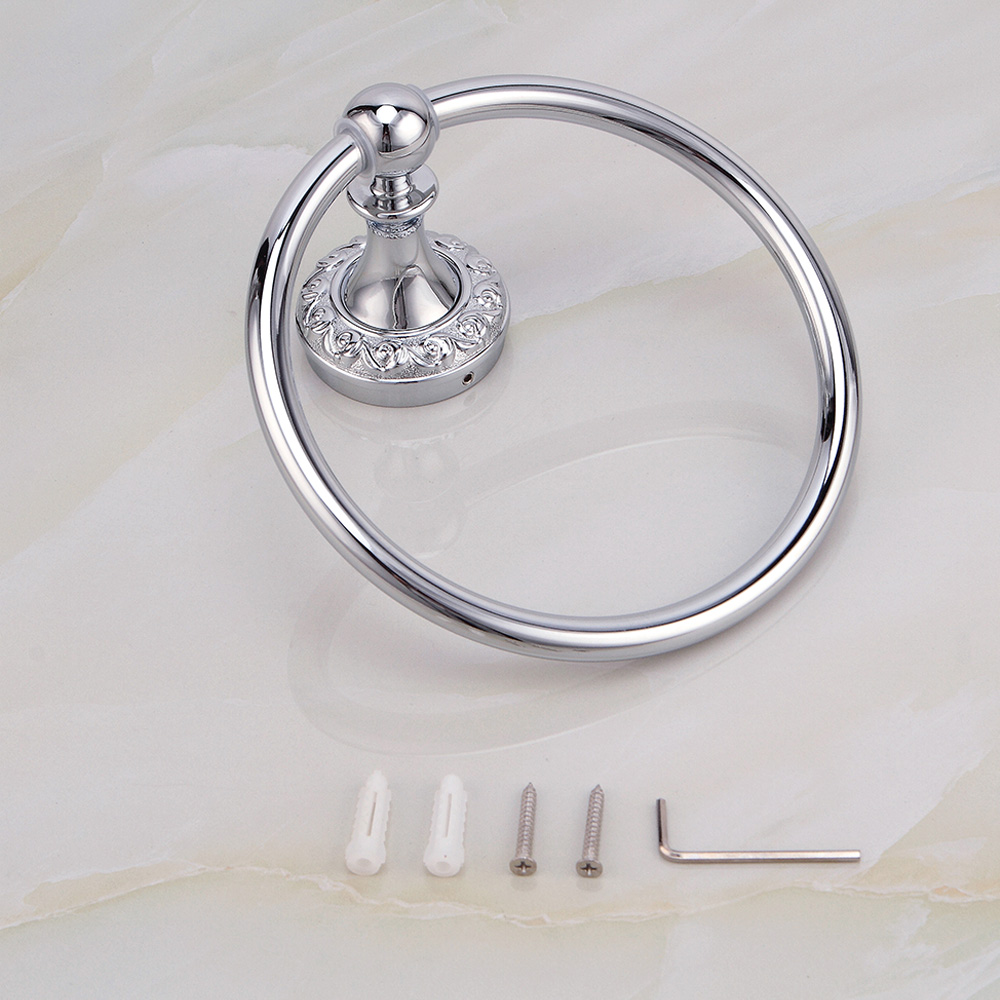 Sus 304 Stainless Steel Bathroom Accessories Set Chrome Plated Towel Ring Silver Carved Bathroom Product Towel Holder
